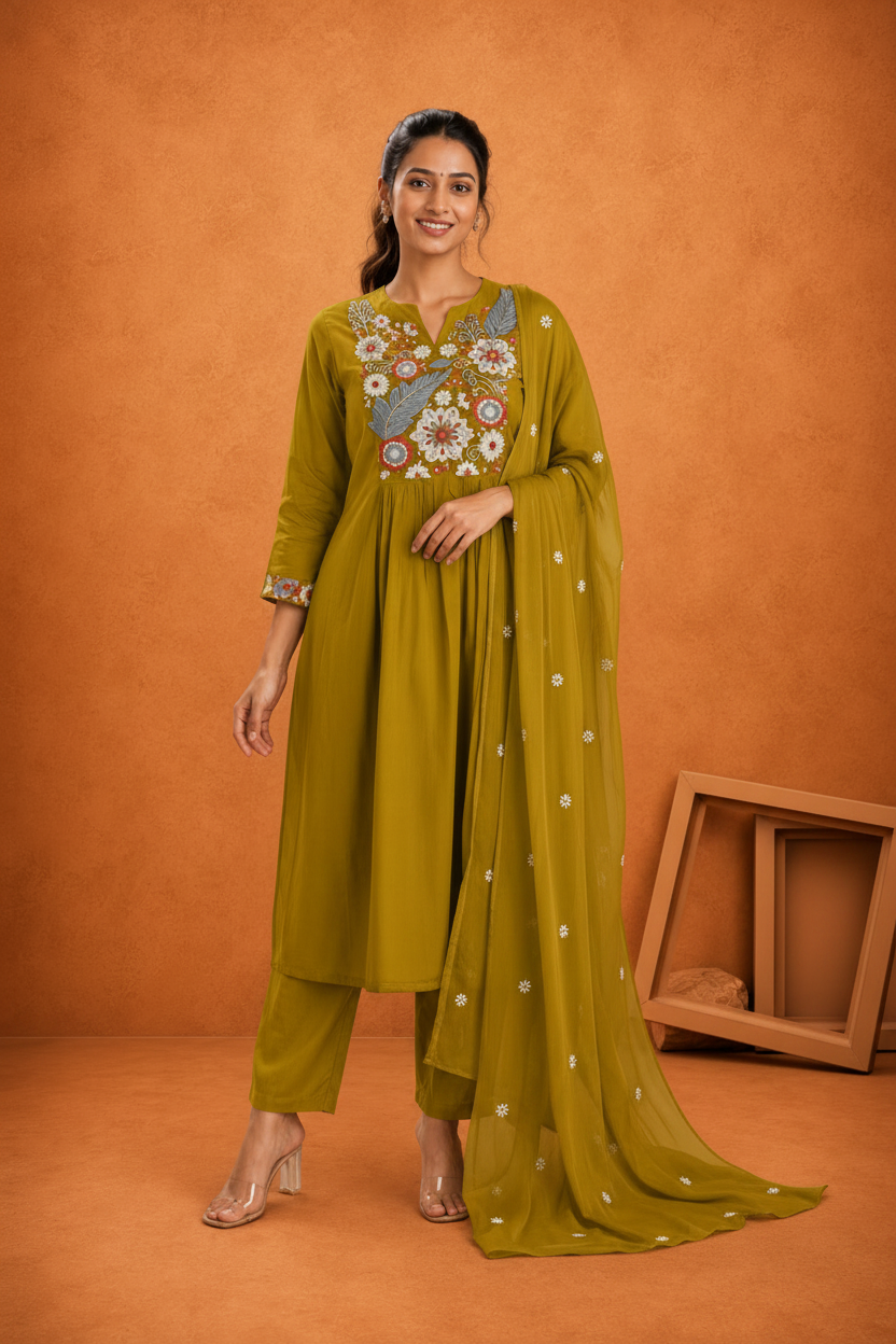 Elegant  Embroidered Kurta Pant & Dupatta Set for Women