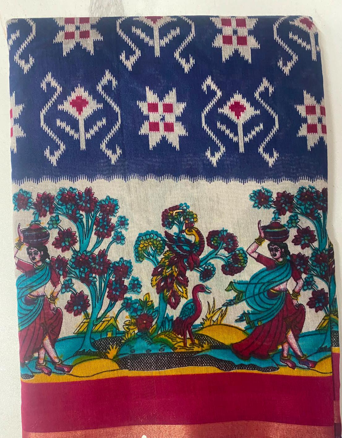 Women's Magenta Printed Saree with  Traditional Border