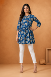 Women's Blue Floral Printed Short Kurti
