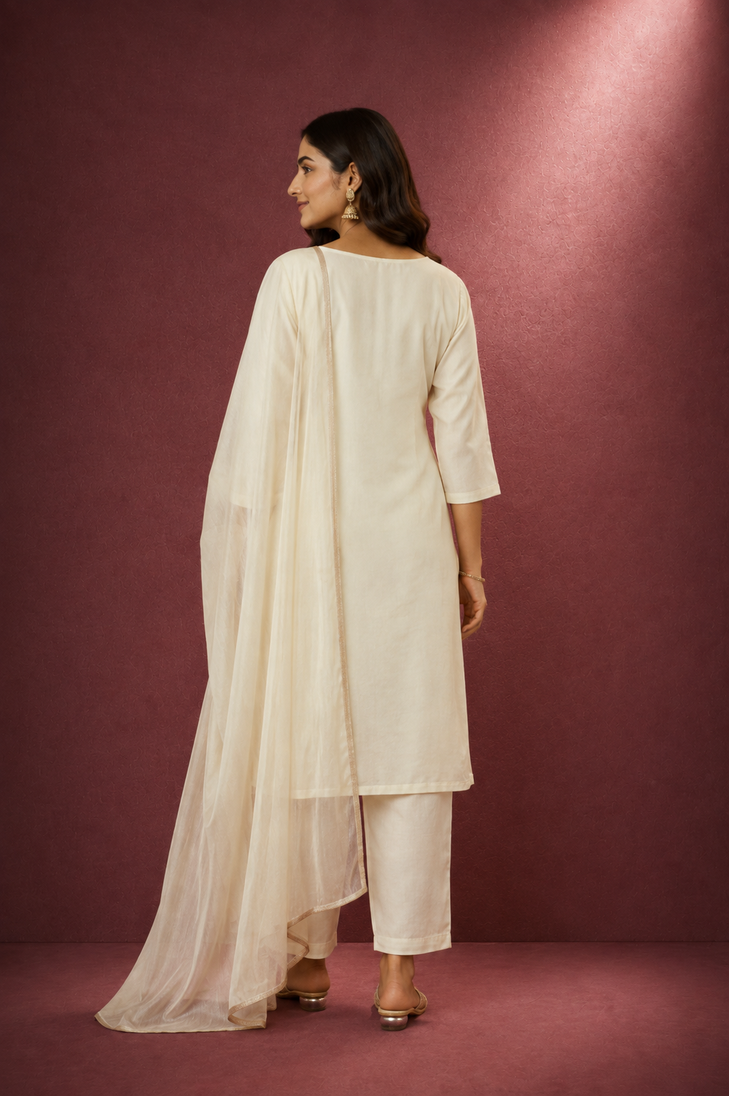 Ivory Elegance Embroidered Dupatta Set
