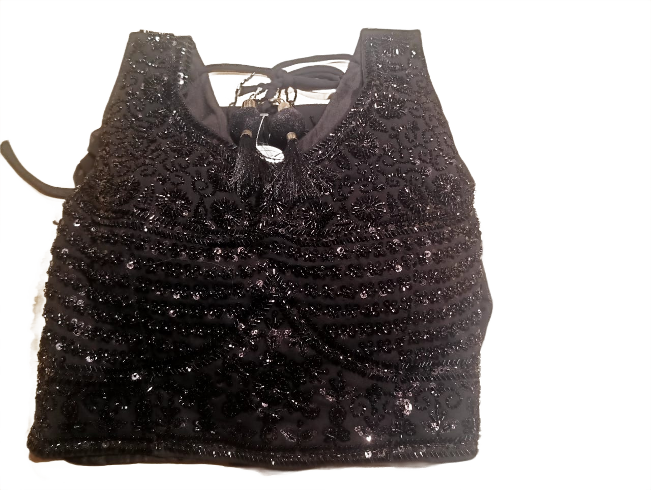 Women's Black Sequin Crop Top & Flared Georgette Skirt Set