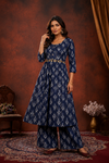 Women's Navy Blue Printed A-Line Kurta with Palazzo Set