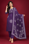 Royal Purple Bandhani Print Kurta Set with Dupatta