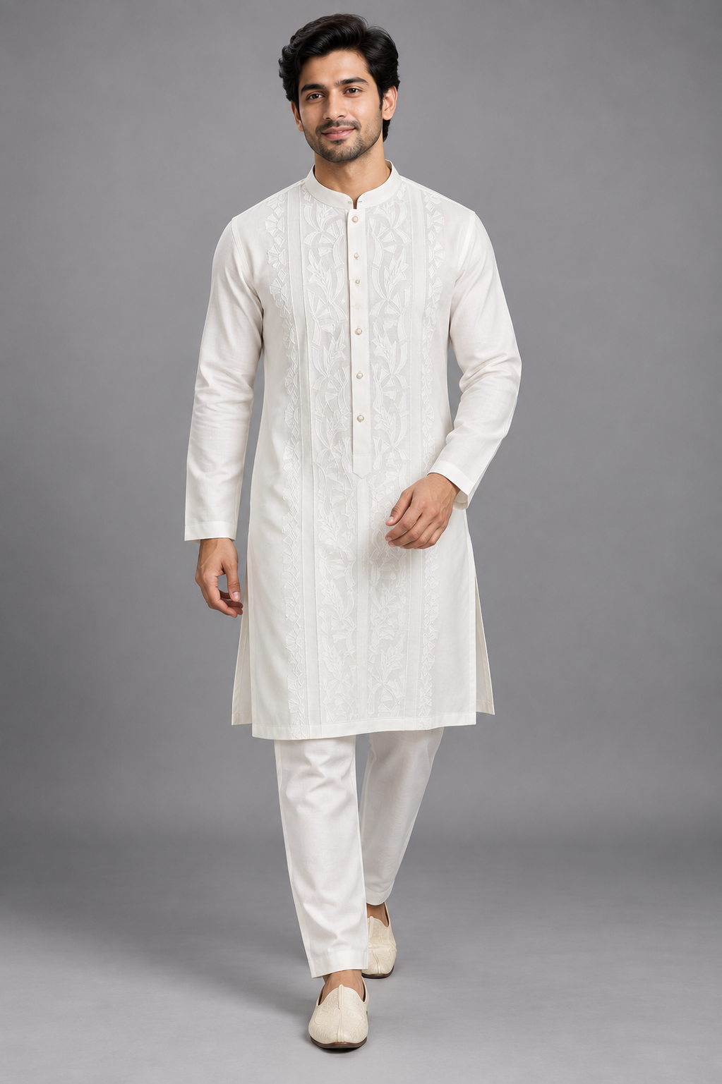 Men’s Ivory White Embroidered Kurta