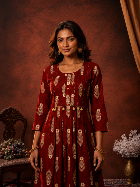 Printed A-Line Kurta Palazzo Set for Women | Festive Ethnic Wear