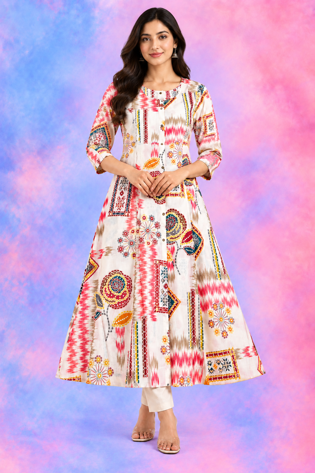 Multicolor Printed White Kurti