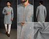 Elegant Grey Embroidered Men’s Kurta Set