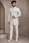 Ivory Floral Jacquard Jodhpuri Bandhgala Set