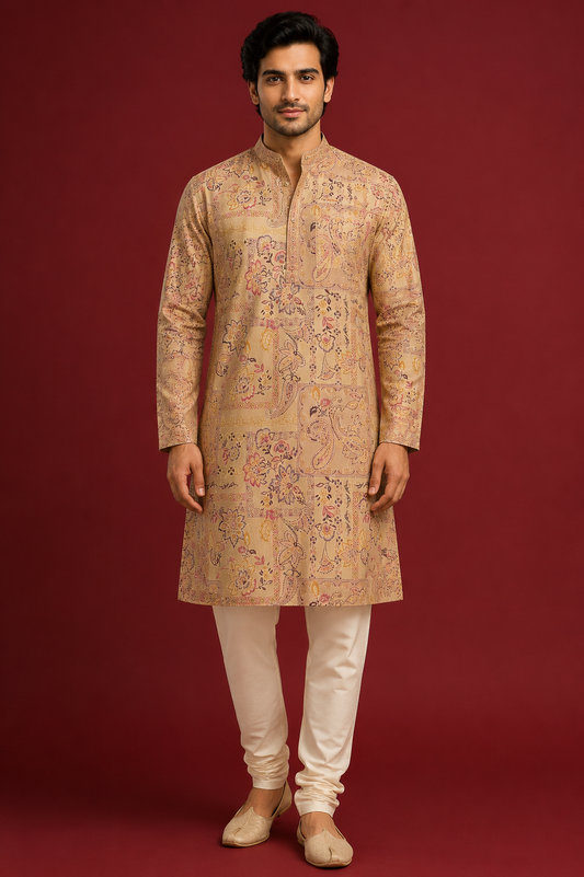 Beige Paisley Printed Festive Kurta