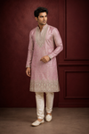 Elegant Rose Pink Embroidered Men’s Kurta Set