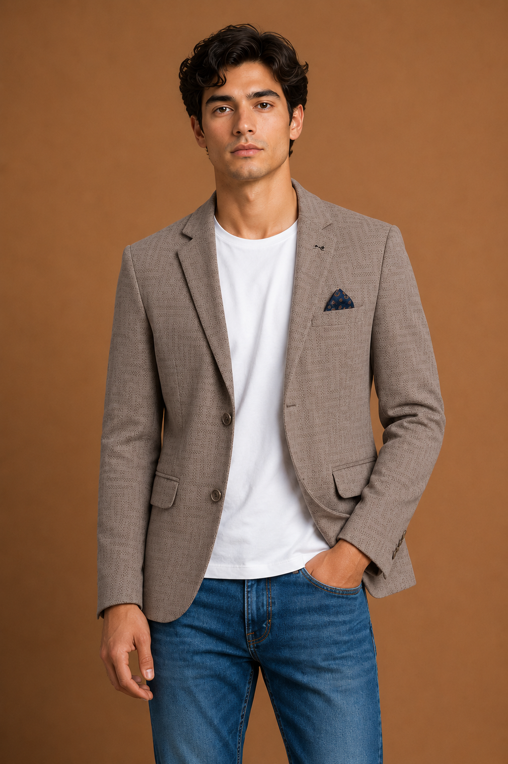 Men's Taupe Textured Casual Blazer