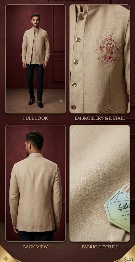 Beige Embroidered Jodhpuri Jacket Set