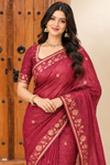 Ruby Red Floral Border Saree
