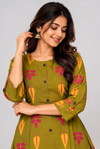 Olive Green Printed A-Line Kurta with Matching Palazzo Set