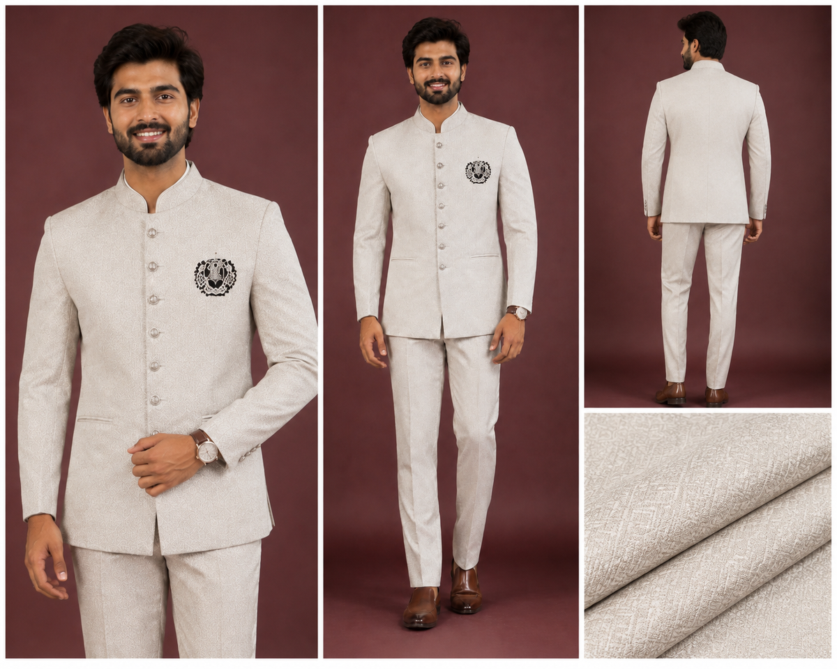 Ivory Jacquard Jodhpuri Suit for Men