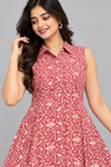 Elegant Rose Pink Ikat Print Sleeveless Flared Maxi Dress