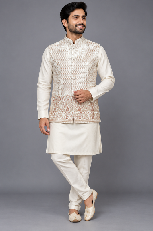 Premium Off-White Embroidered Modi Jacket