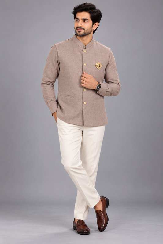 Men's Premium Taupe Nehru Jacket Style Shirt