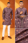 Burgundy Bandhani Print Men’s Festive Kurta