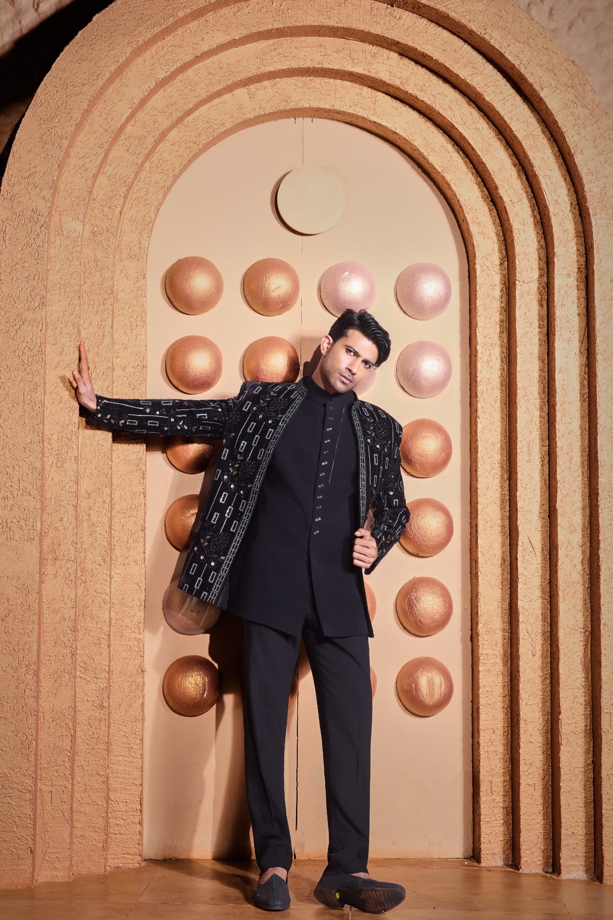 Black Embellished Indo-Western Jacket Set