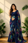 Elegant Floral Printed Georgette Saree with Designer Border