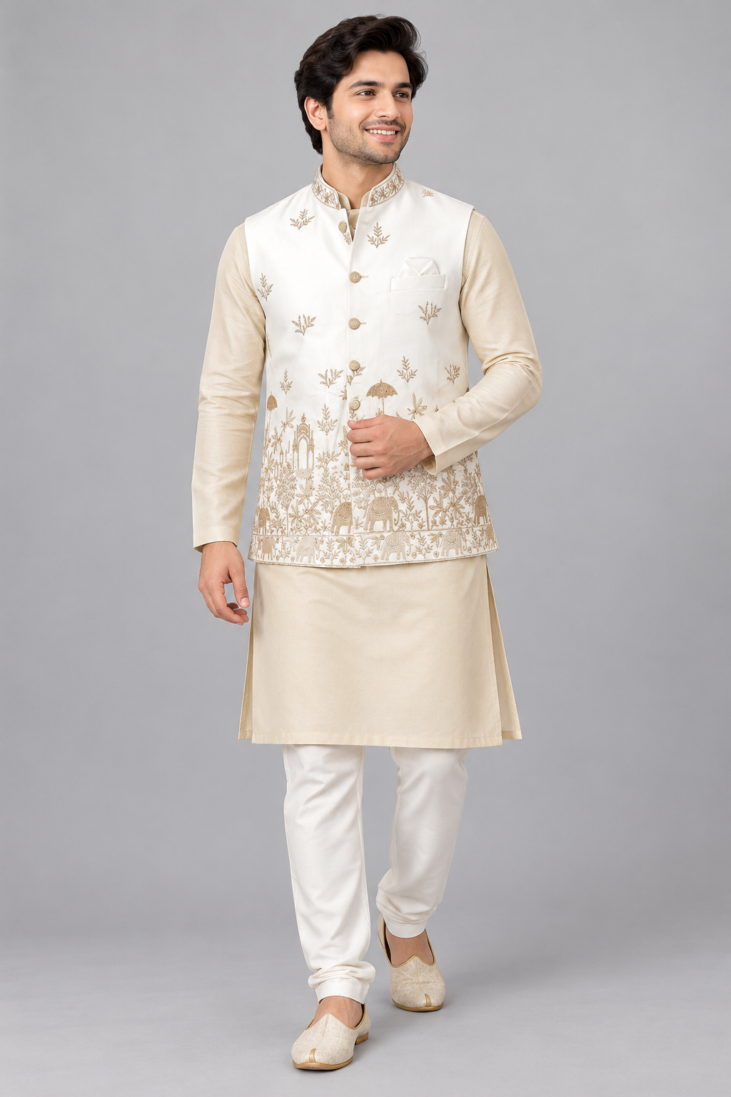Royal Ivory Gold Embroidered Modi Jacket