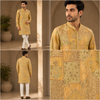 Mustard Gold Patchwork Embroidered Kurta for Men