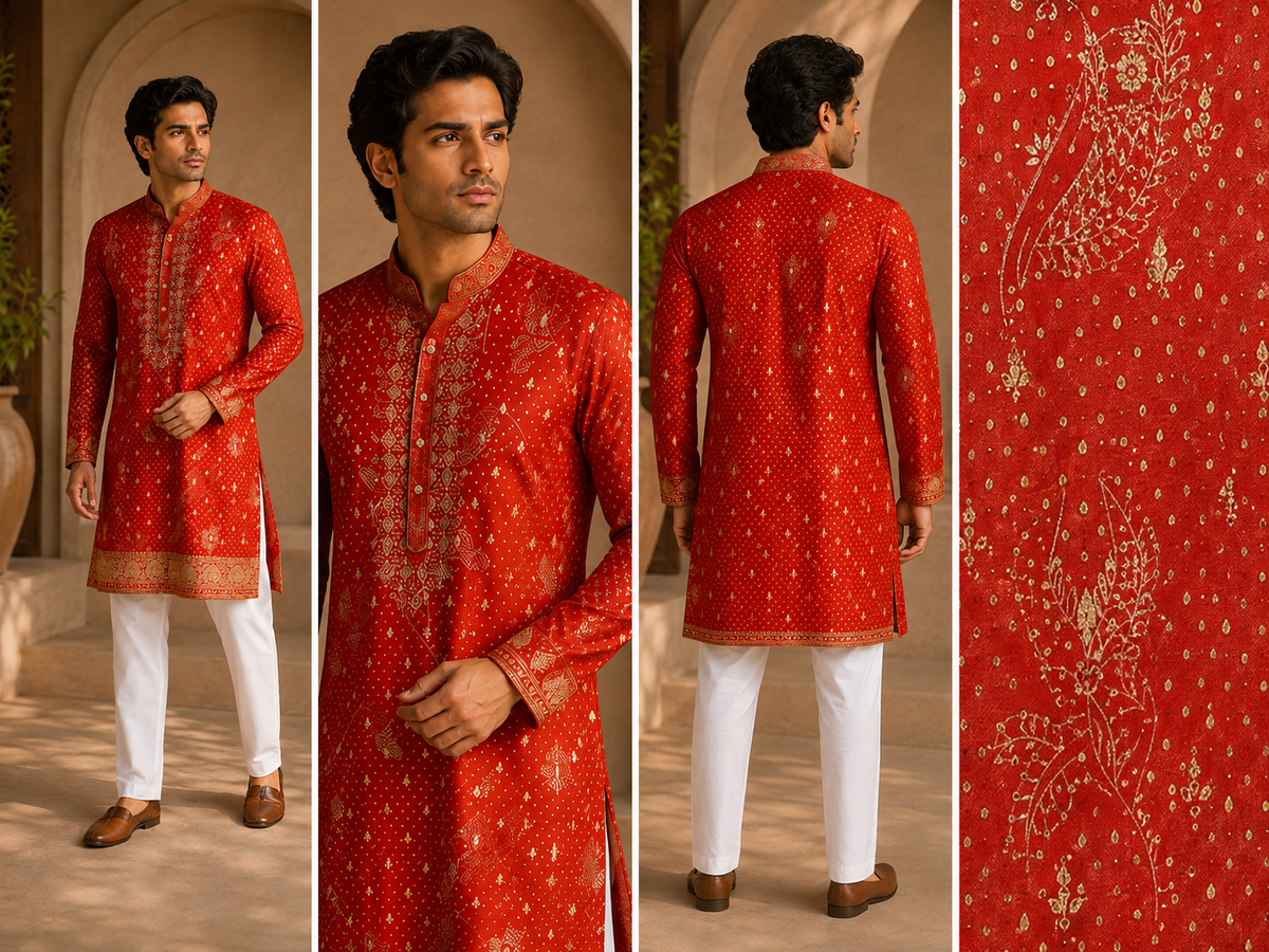 Royal Red & Gold Festive Kurta for Men