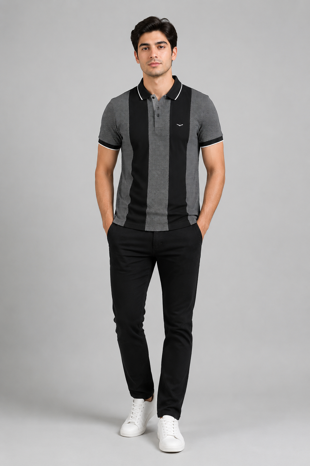 Men’s Black & Grey Textured Polo T-Shirt