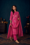 Magenta Floral Print Kurta Pant & Dupatta Set