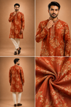 Rust Orange Floral Printed Kurta
