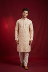 Men’s Peach Floral Embroidered Kurta