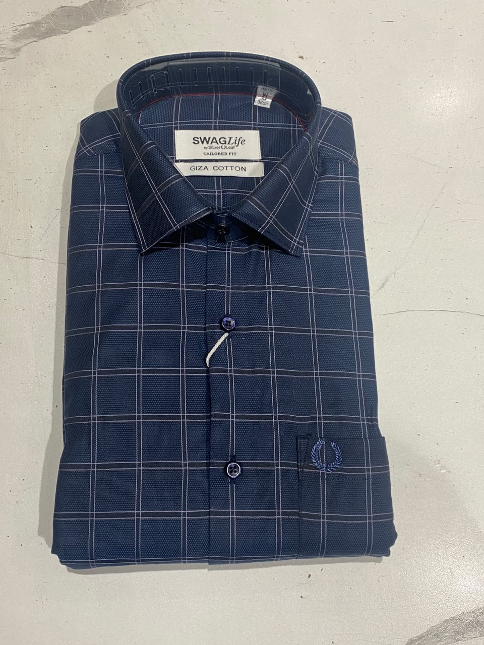 Men's Navy Blue Checked Cotton Formal Shirt – Classic Full Sleeve Office Wear