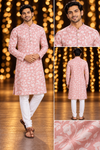 Men's Pink Floral Print Long Sleeve Kurta