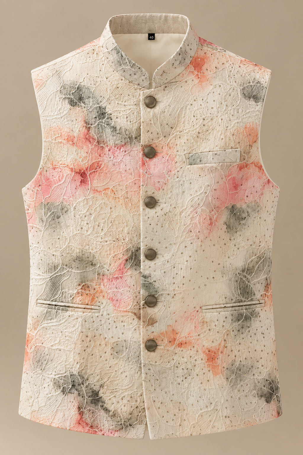 Ivory Floral Embroidered Modi Jacket
