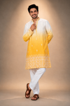 White & Yellow Ombre Embroidered Festive Kurta for Men