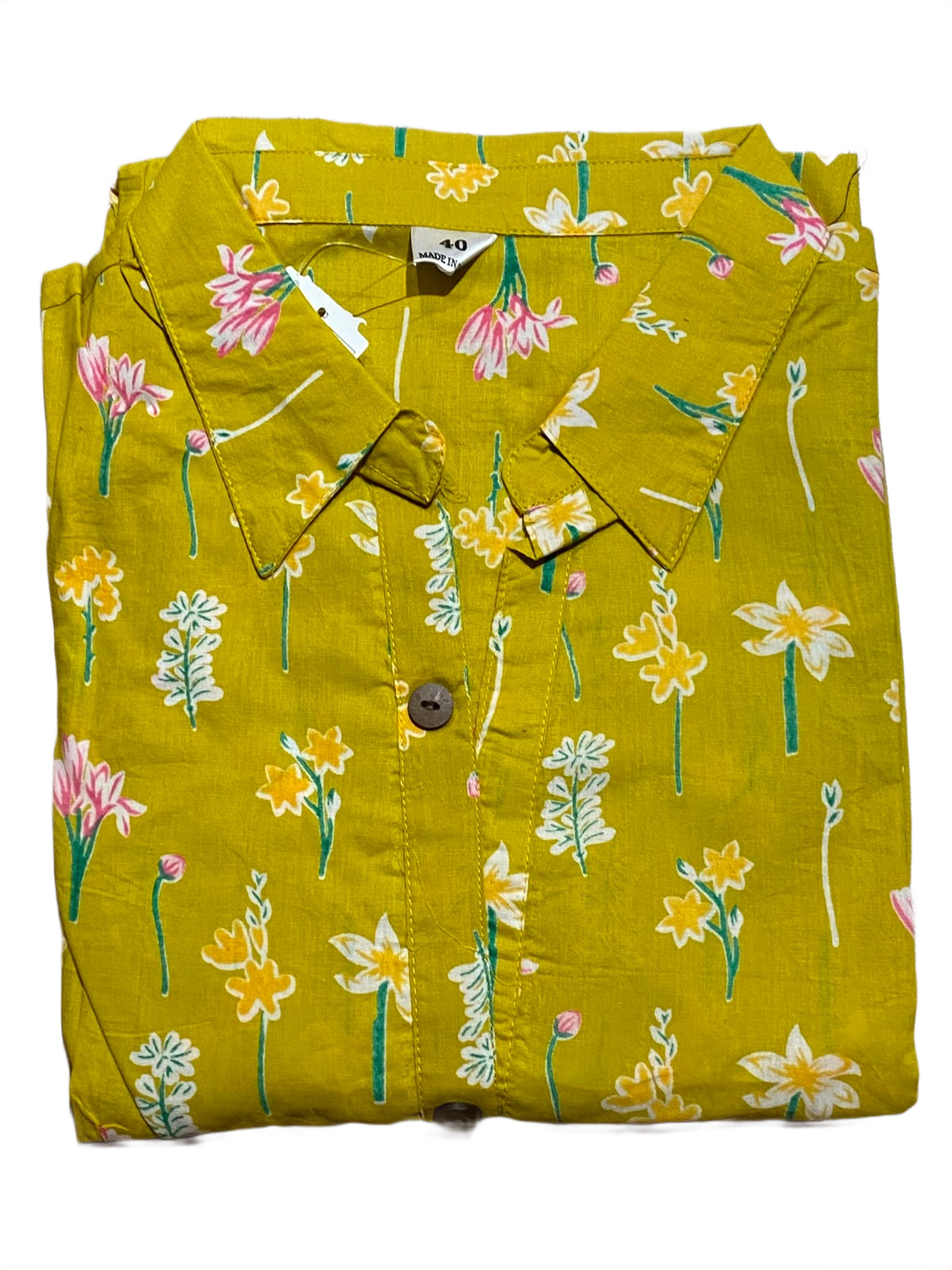 Mustard Yellow Floral Tiered Cotton Kurti