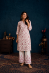 Elegant Ivory & Rose Pink Floral Kurti Pant Set