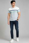Men’s Ice Blue Striped Polo T-Shirt