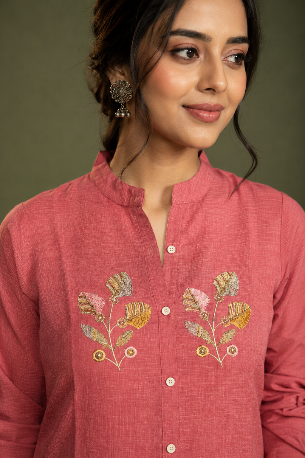 Pink Floral Embroidered Kurta Pant Set
