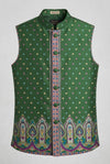 Mehendi Green Multicolor Motif  Nehru Jacket