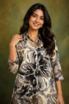 Women's Abstract Floral Printed Co-Ord Set with High-Low Kurti & Straight Pants