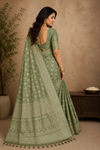 Sage Green Saree with Elegant Gold Zari Woven Border & Pallu
