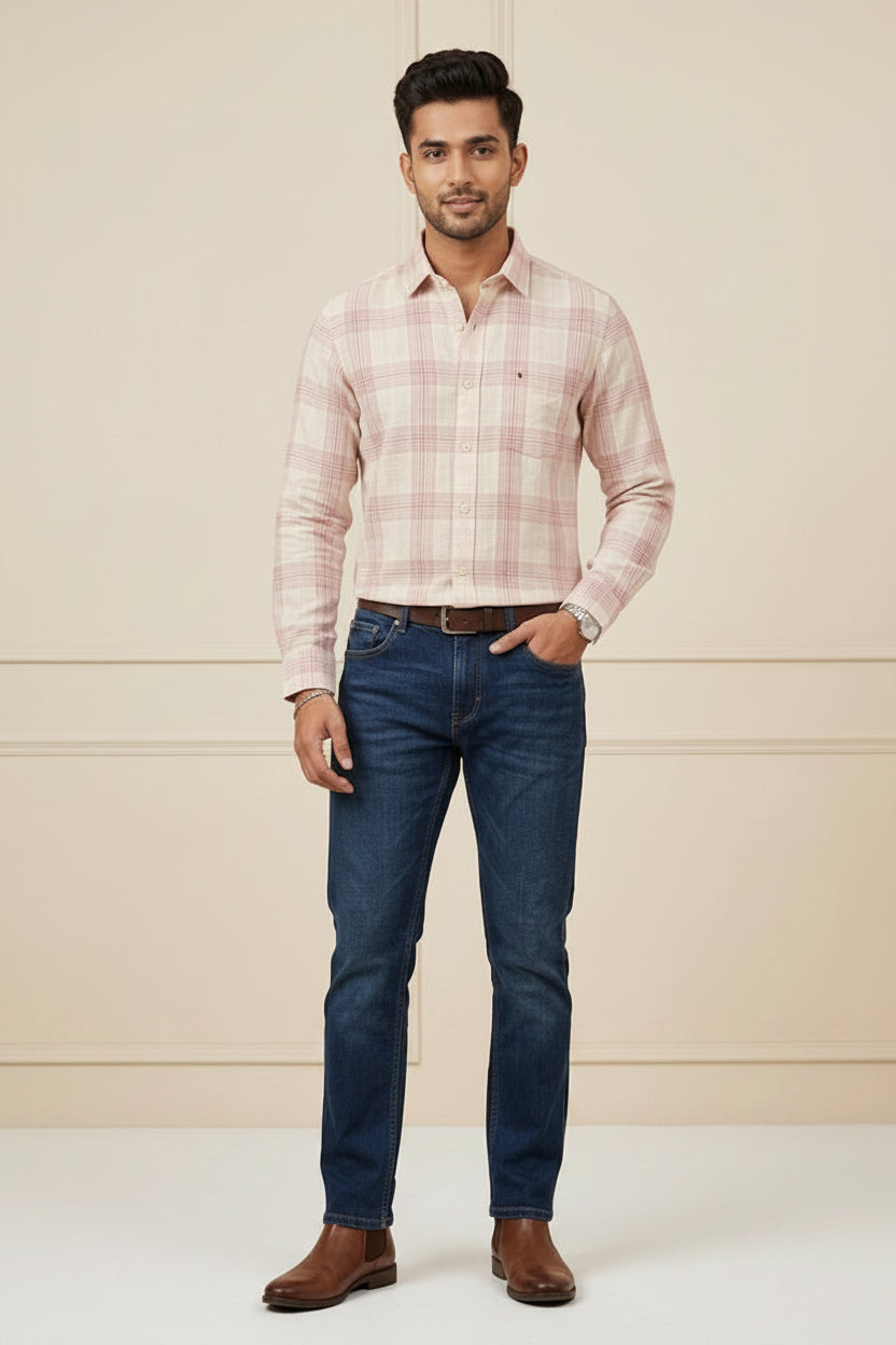 Men’s Pink & White Checked Casual Shirt