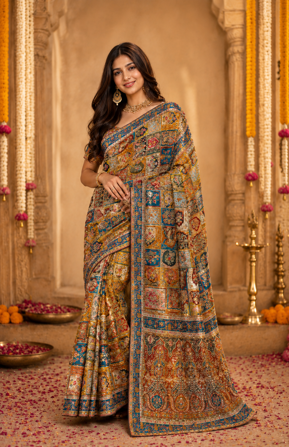 Royal Heritage Mirror Work Saree with Designer Blouse