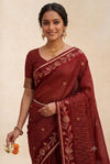 Deep Checked Silk Saree with Floral Zari Border