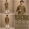 Olive Brown Embroidered Festive Kurta for Men