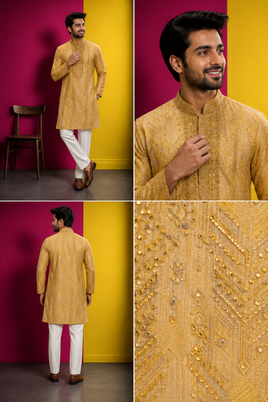 Mustard Gold Embellished Men’s Festive Kurta