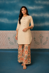 Women's Beige Cotton Blend Kurti & Printed Palazzo Co-ord Set