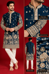Navy Blue Gold Embroidered Festive Kurta Set